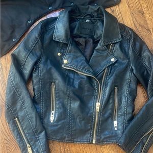 Blank NYC Black Gold Hardware Leather Jacket Moto detachable hood size XS